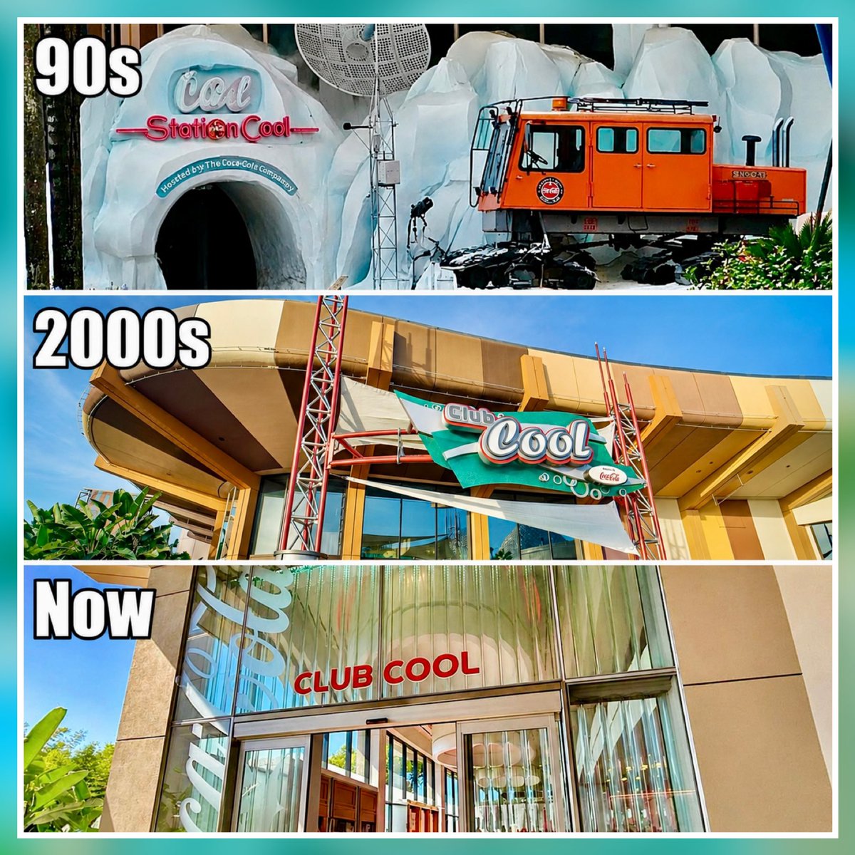 Parkeology's tweet photo. What originally was home to EPCOT’s mainframe computers became a polar-themed Coke experience. Then a lightly-themed Coke emporium, and is now an un-themed Coke merch shop in a new location. Is it the slow de-theming of Disney parks or is it simply the modernization of them? https://t.co/QrOjPOUnxA