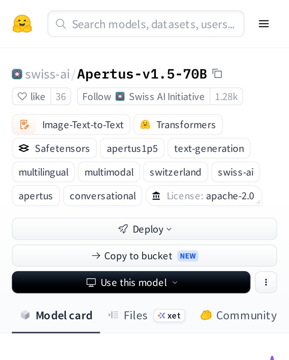 HuggingModels's tweet photo. Check out Apertus-v1.5-70B. https://t.co/eZBSeMQLF5