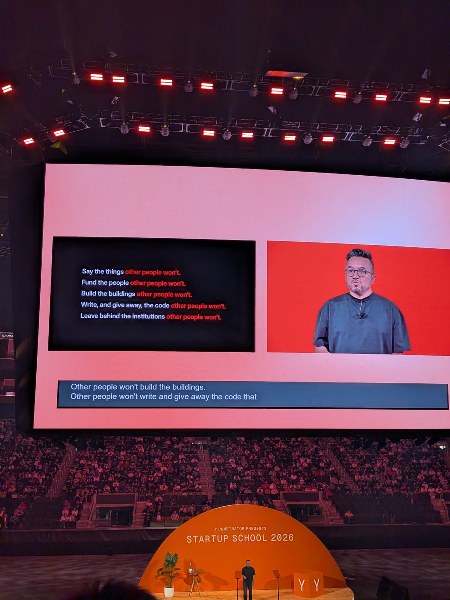 browseragentgal's tweet photo. Strong, powerful talk and messages by @garrytan @ycombinator 

"If you have to redo the same thing again manually you have failed"

"You can fly now, not metaphorically, mechanically."

"Its all made up but you get to make it up"

#YCSUS https://t.co/NhLapvQTbg