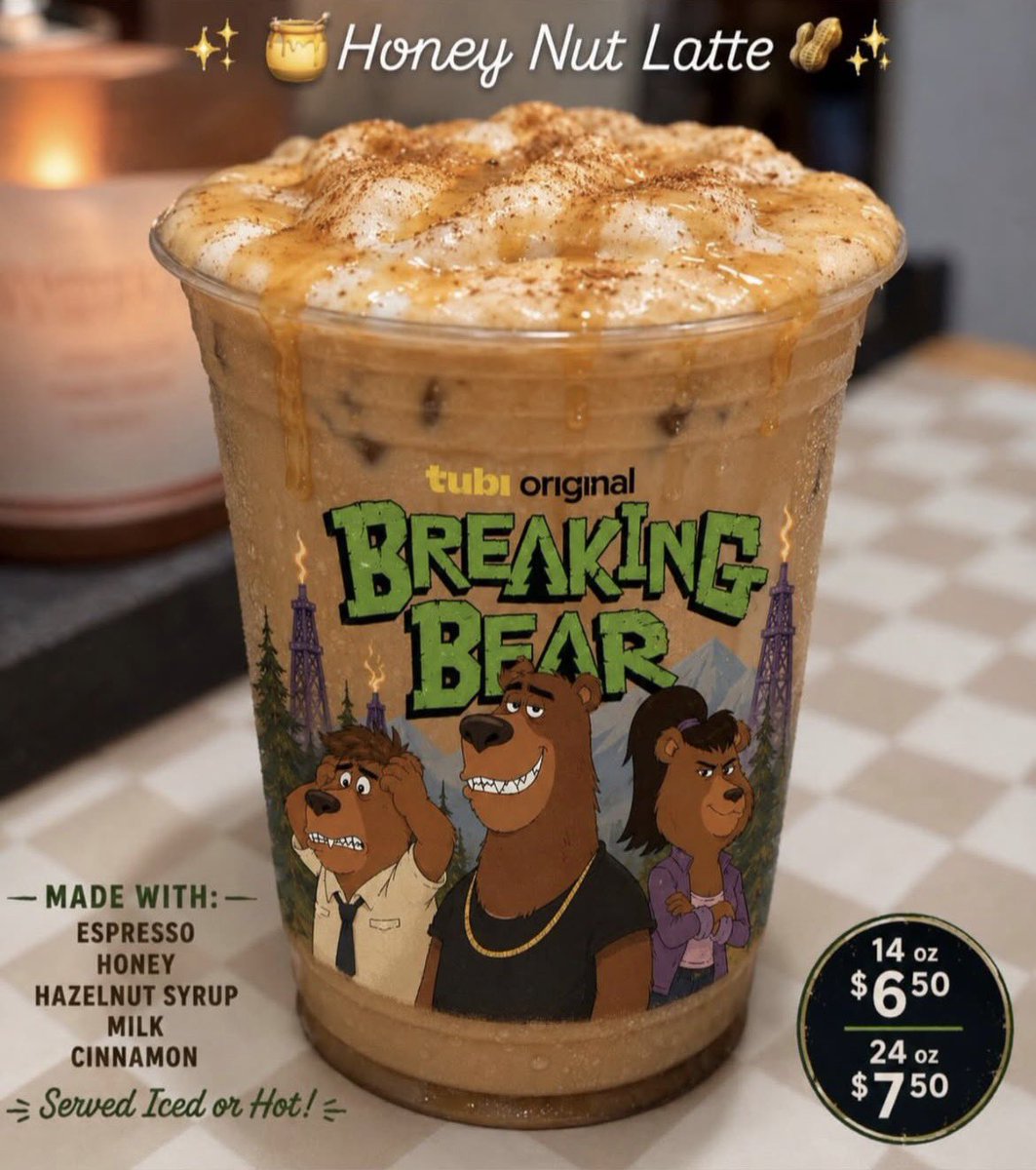 brownlito1's tweet photo. I did not expect this show to get merchandise or its own latte. Iβm impressed. In your face, Mating Season! #breakingbear https://t.co/a4NNt5AmX1