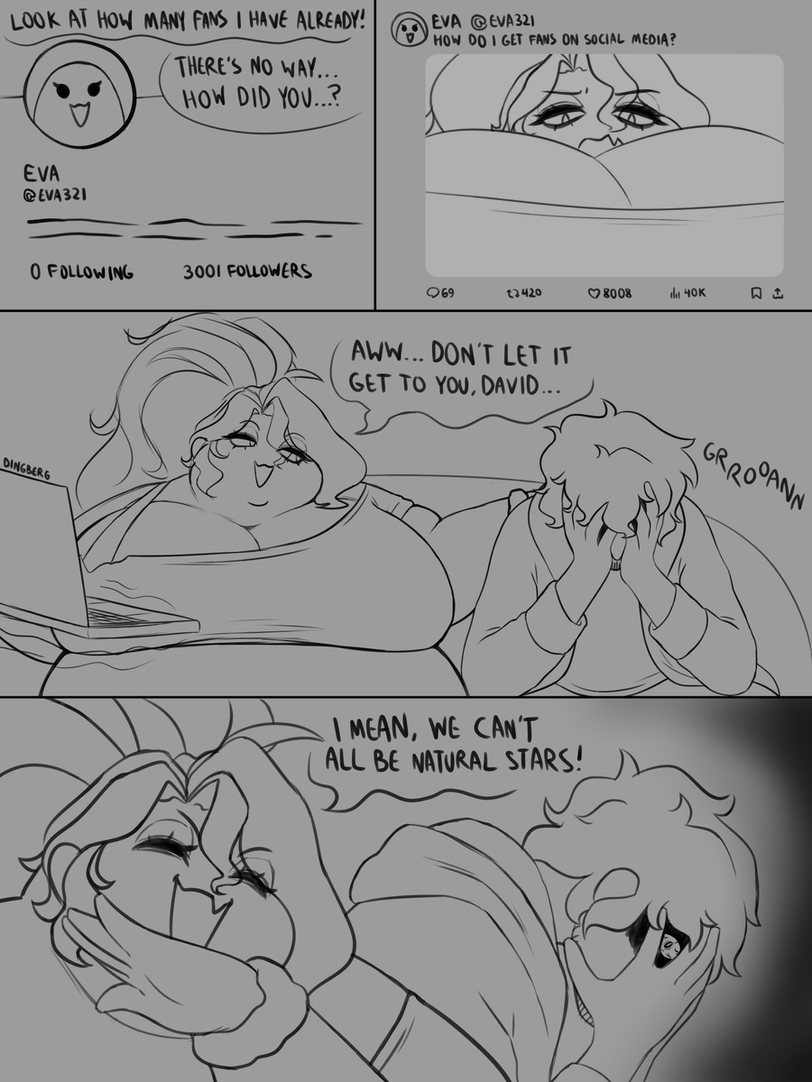 Doinkberg's tweet photo. The comic has been fully roughed out. Here's all the pages together for your viewing pleasure. Now I just have to refine, color, etc. And I'll finally announce what I'm doing to celebrate 3k followers once the comic's all finished up. I hope it's something you'll all enjoy :) https://t.co/JBGozg10Y2