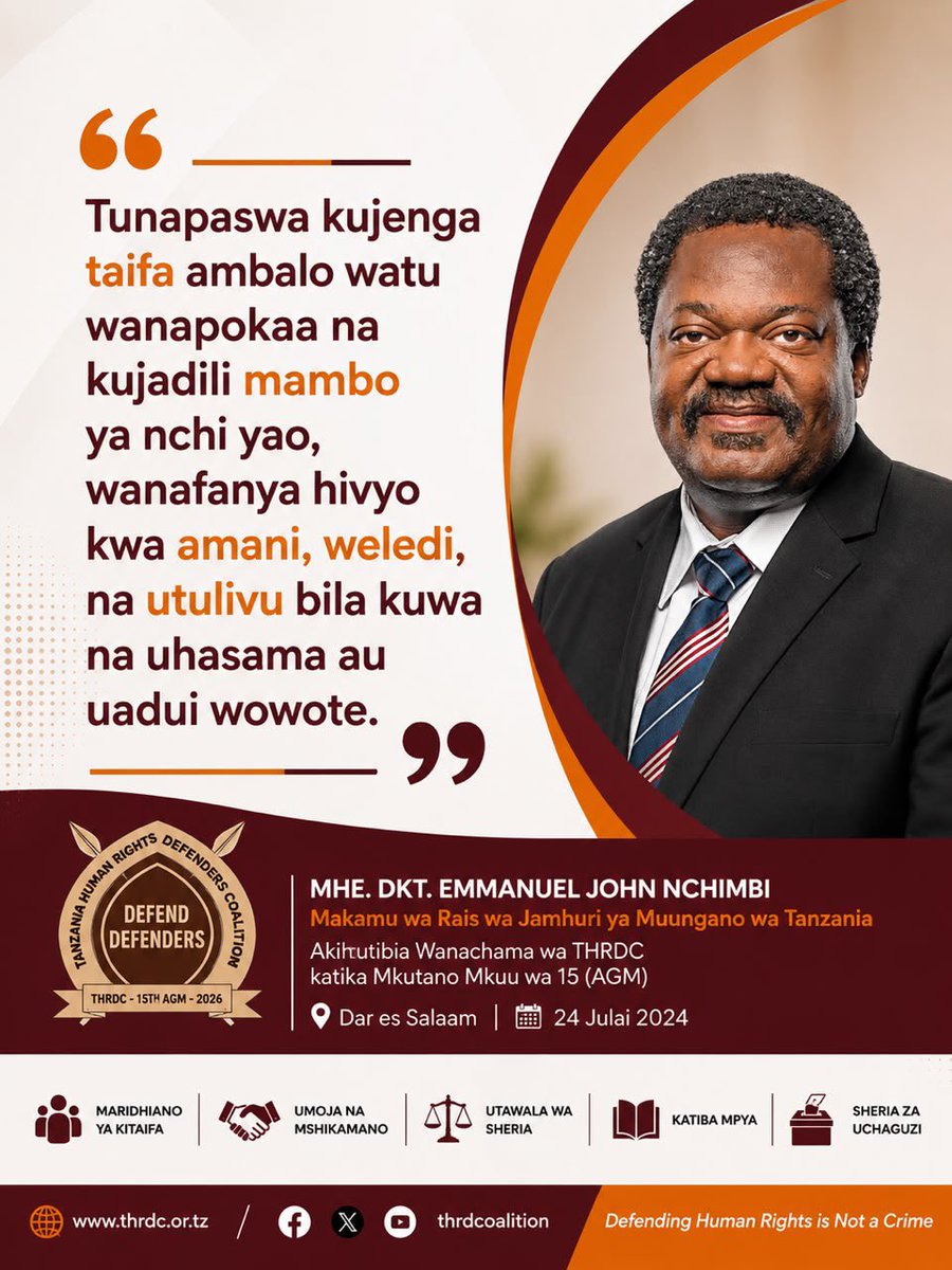 THRDCOALITION's tweet photo. "Tunapoongelea haki tunamaanisha ni mama anaetaka mtoto wake awe salama, ni kijana anaetaka kusikilizwa, ni Wanahabari kufanya kazi kwa uhuru, ni mwananchi anaetaka kutoa maoni yake bila hofu, ni mtu anaetuhumia ambaye bado anatendewa kwa mujibu wa sheria."
H.E Emmanuel Nchimbi https://t.co/VBGx4U18bV