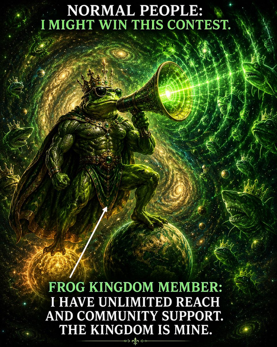 BuildCryptoLab's tweet photo. My meme entries @FrogOnSol2026
$FROG
One person can make a meme. A kingdom can make it impossible to ignore. 🐸👑💚 That’s the Frog Kingdom. We create. We raid. We amplify. Together, we win. #FrogKing #RaidSharksBot https://t.co/Q9roxtTW4W