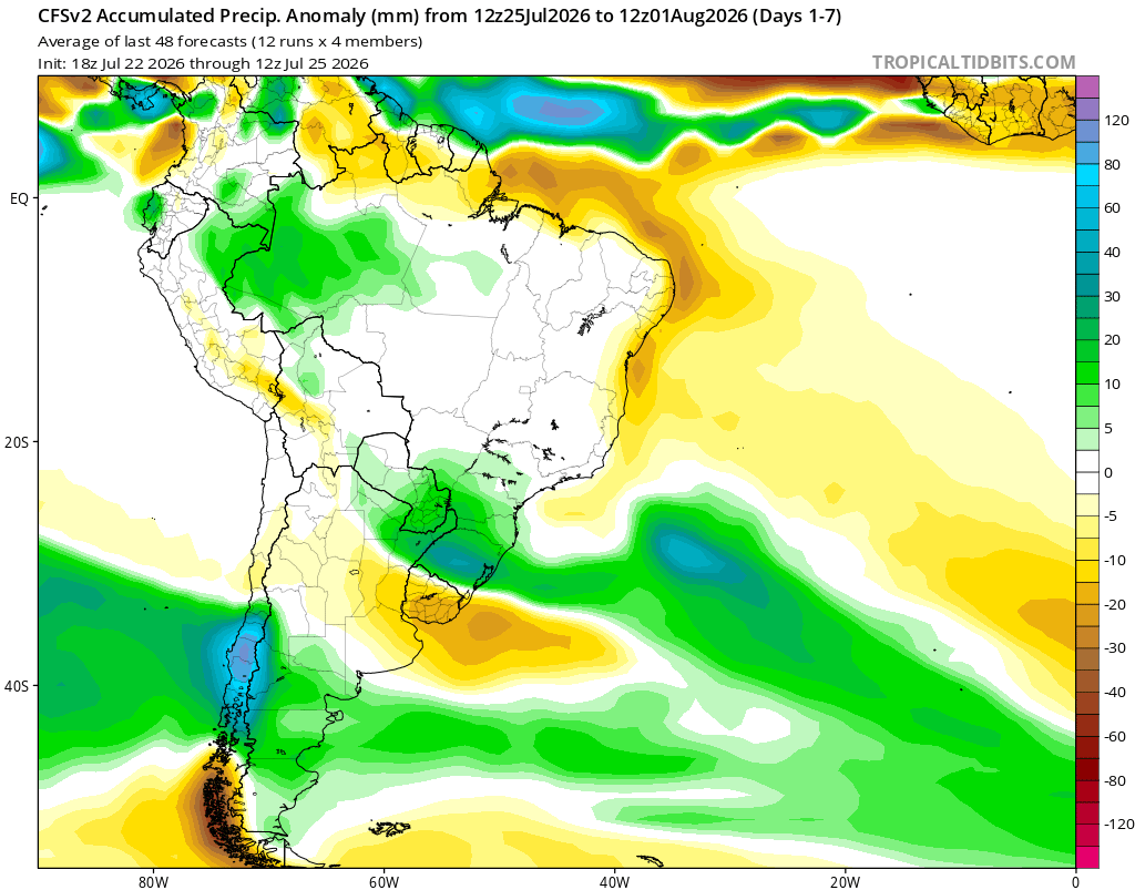 EdoWeatherman's tweet photo. PROYECCIÓN PRÓXIMA SEMANA. MUCHA LLUVIA EN CAMINO PARA LA ZONA CENTRAL Y SUR DE CHILE. 

La siguiente proyección se enfoca entre el 31 de julio y 4 de agosto, con información que he estado monitoreando hace varios días. Esto aún podría variar, pero los modelos muestran una tendencia que debe ser considerada.

Una serie de sistemas frontales, que se alimentarán por un río atmosférico, producirán lluvia, viento y probables tormentas eléctricas, en la zona central y sur. Por ahora el norte chico no recibiría estos eventos, excepto la parte sur de Coquimbo.

Lo preocupante se proyecta entre O'Higgins y Los Lagos, porque varios modelos señalan montos sobre 150-200 mm solo en esos 4 días y este tramo ya se encuentra saturado con el agua que ha caído y seguirá cayendo estos días. Como dato, la región del Maule entre hoy y el 4 de agosto, en los diversos eventos de lluvia, van a acumular más de 300-350 mm en distintos sectores. No hay suelo que resista esas cantidades.

Las regiones de Valparaíso y Metropolitana proyectan unos 60-80 mm como mínimo para las fechas mencionadas. Podría aumentar.

Respecto a Talca, está programada una festividad para el próximo fin de semana, yo le recomendaría a las autoridades suspenderla, ya que se proyectan condiciones de temporal esos días y mucha gente que invierte en tal actividad no vería ganancias, además es probable que tengamos situaciones complicadas que enfrentar.

Por último, algunos comentan que el anticiclón se fortalecerá en agosto o que ya no lloverá, yo les digo que están más que equivocados. Se proyecta que hasta primavera las lluvias nos acompañen.

Estaré actualizando esta proyección y recuerde que siempre puede haber variaciones.