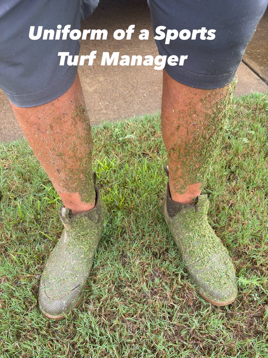 CUSportsTurf's tweet photo. “If you’re not wearing the grass clippings by the end of the day, did you even get any work done? Today’s dress code from the knees down. #TurfLife #rollhumps https://t.co/MzoB6FoOvE