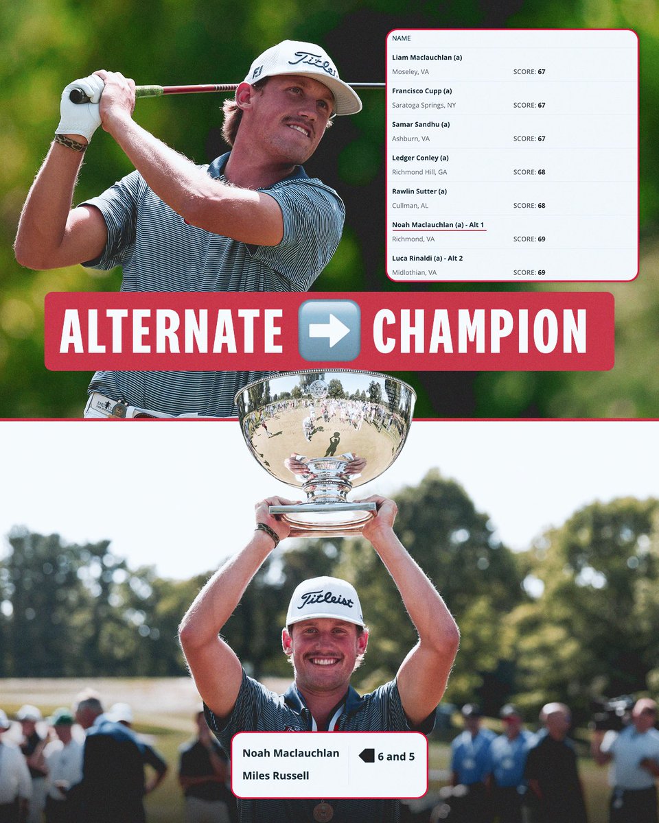 USGA's tweet photo. All he needed was a chance. 

Noah Maclauchlan made it into the U.S. Junior Amateur field as an alternate. 

He went on to defeat two stroke-play co-medalists and lift the Tiger Woods Trophy 🏆 https://t.co/gapu9wC1UI