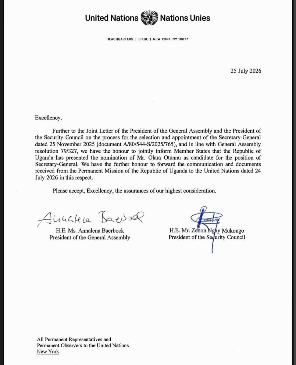 MadiambalD's tweet photo. C'est un mauvais coup tordu qui choque dans les milieux diplomatiques africains. L'Ouganda vient de présenter un nouveau candidat, Olara Otunnu, au poste de Secrétaire général de l'ONU, en dépit de la belle prestation de Macky Sall à l'oral des candidats. L'Afrique se déchire! https://t.co/qyxXcMHAGH