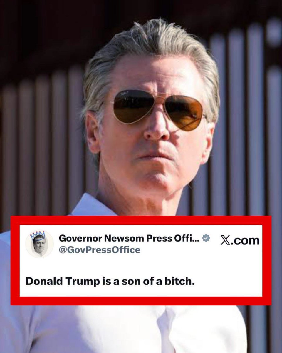 Luna_Jones79's tweet photo. Newsom Called Donald Trump a “Son of a B*tch.” 
He posted this on X
What’s your response? https://t.co/8A2R34ECWS