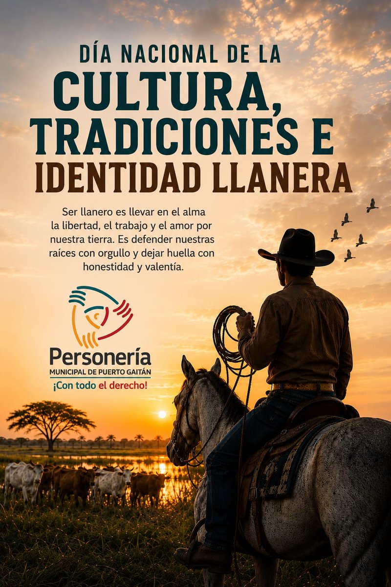 persogaitan's tweet photo. Hoy conmemoramos el Día Nacional de la Llaneridad y el Día del Llanero, una fecha para exaltar la riqueza cultural, las tradiciones y el legado de quienes, con esfuerzo, trabajo y amor por esta tierra, mantienen viva la identidad de los Llanos Orientales
¡Feliz Día del Llanero! https://t.co/DWy9VLTvkH