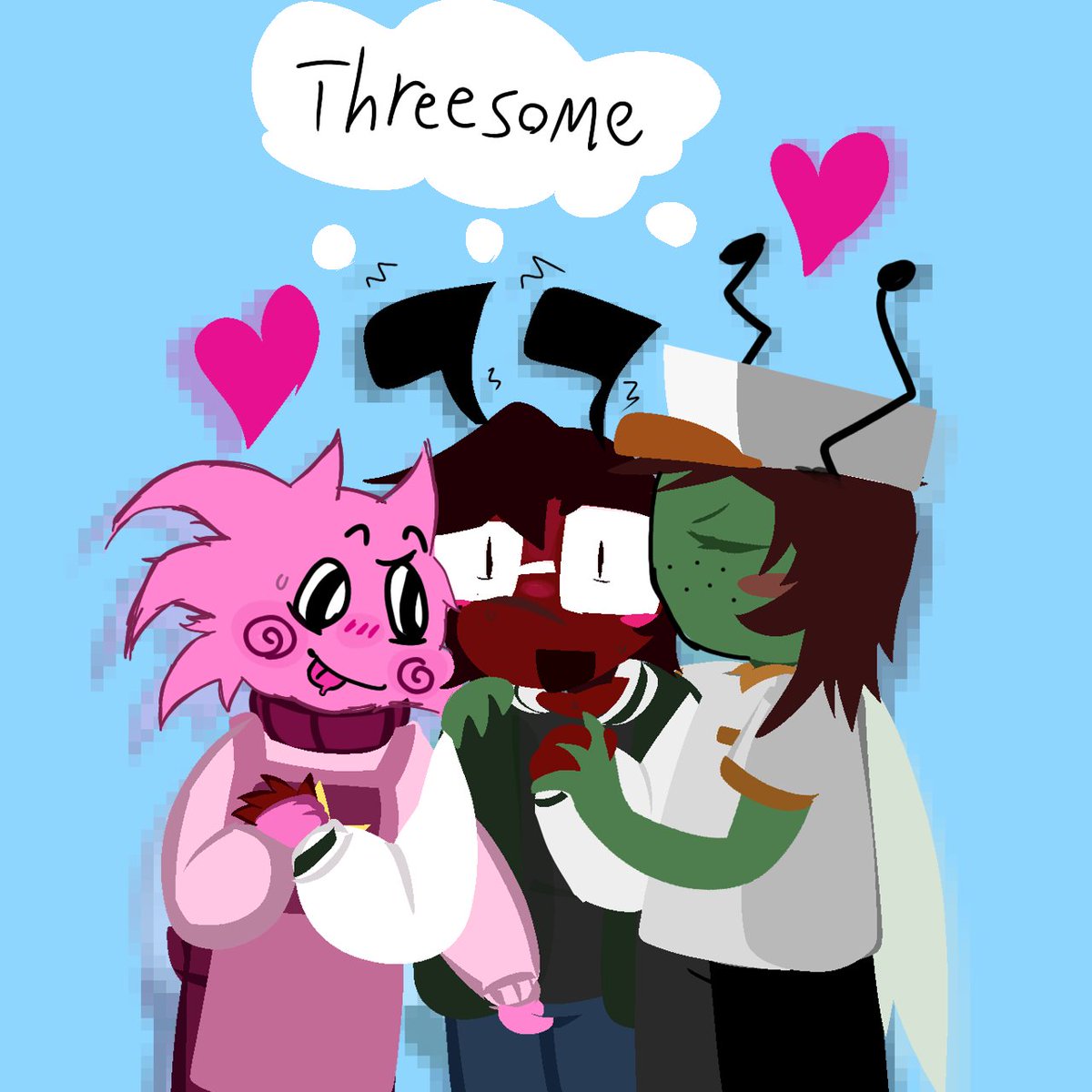 ANTONFUNHOUSE's tweet photo. Repost fixing issues TWT. MILDLY SUGGESTIVE.  Also EKA is being  a freak because it was too hard to draw his head sideways. And Manny is being a lover boy. Anton is the sub. ALSO WHY DID I DRAW SUCH NICE LASHES ON MANNY. I AM JEALOUS #Funhousemanny #funhouseeka #funhouseanton https://t.co/HW7DdztAgr