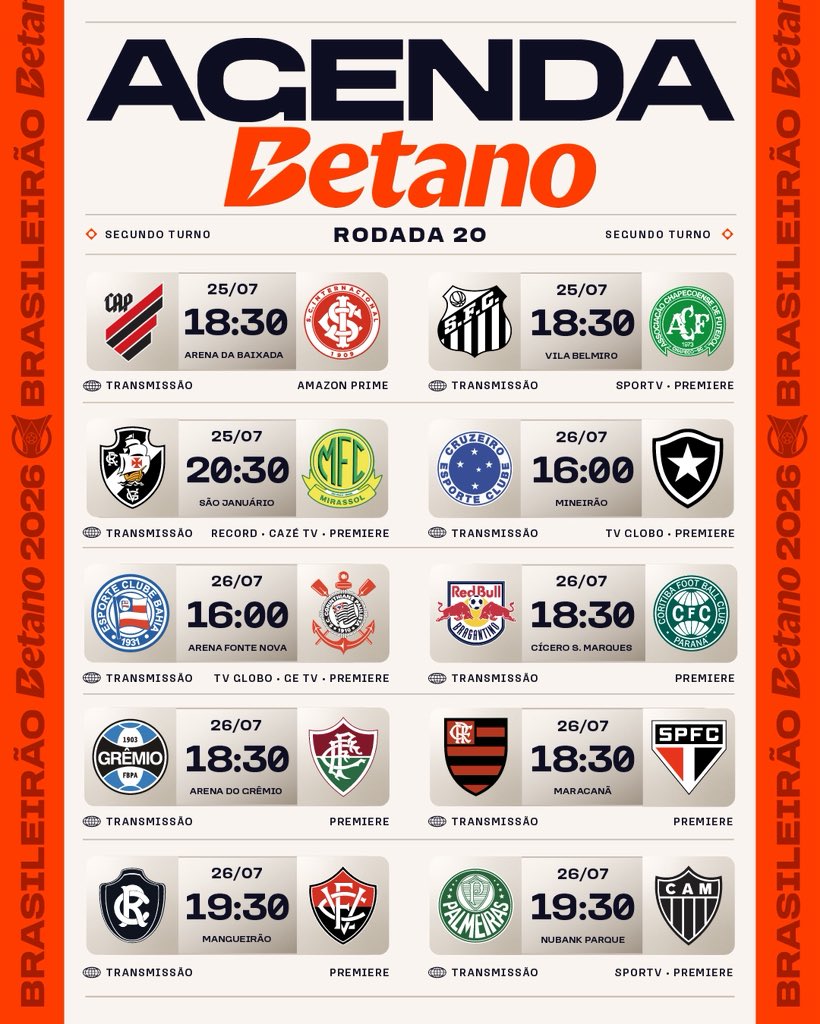 KachingVIP's tweet photo. 🚀 Round 20 of the 2026 Brasileirão Série A kicks off tonight with two massive matches side-by-side at 9:30 PM GMT/6:30 PM BRT!

1️⃣ Athletico Paranaense 🆚 Internacional 
2️⃣ Santos 🆚 Chapecoense

🔮Drop your favorite team below & participate in the draw to win from a $50 prize pot each match!👇

🔗https://t.co/kXIz4qxwOM

Pic credit - @Brasileirao 
#Brasileirao #KachingVIP #ÉoBrasileiro #ATHxINT
