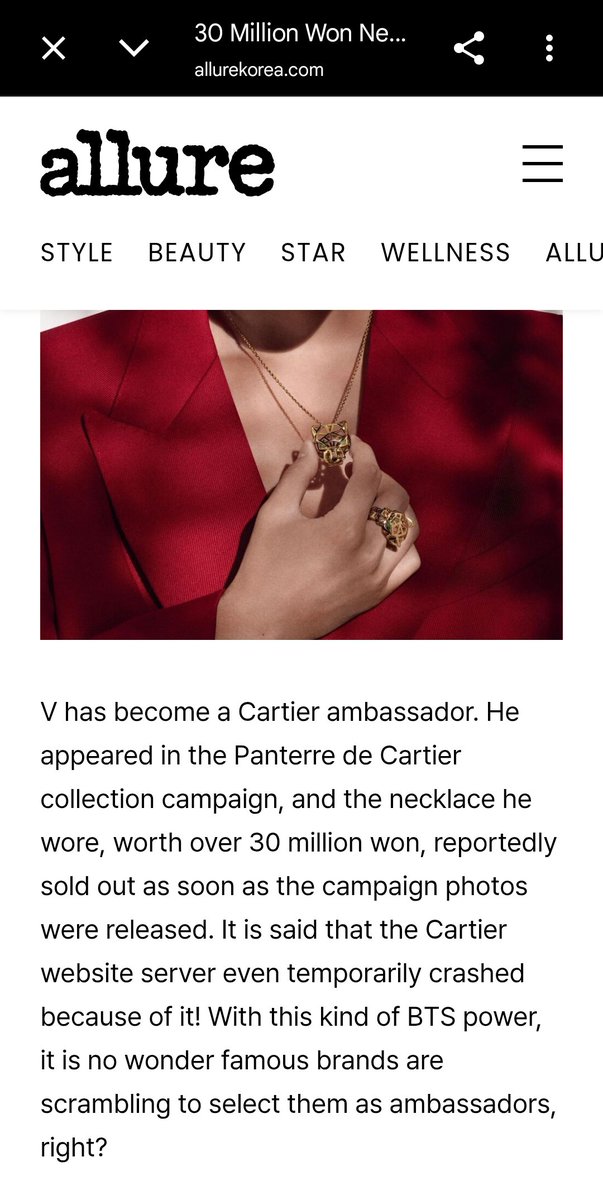 taeiquette's tweet photo. The concept of claiming that tae fans are 'putting money together' to bid for an item he actually used, when his fans sold out a $26.7K Cartier necklace mins after d release of his campaign &amp; even crashed their website. It's a normal tuesday for us here, taehyung is just that big https://t.co/goMZoYbqXB