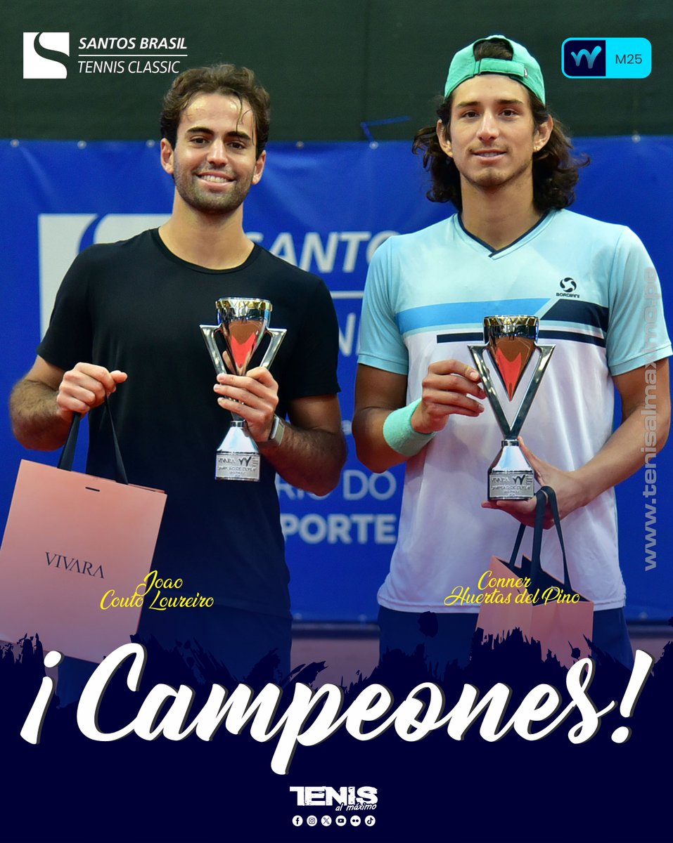 Tenisalmaximo's tweet photo. #WorldTennisPro 🇧🇷 | ¡Conner campeón en São Paulo! 🇵🇪🏆🔥🎾
Conner Huertas del Pino (347° ATP Dobles) y el brasileño João Couto Loureiro (375° ATP Dobles) conquistaron el título de dobles del M25 de São Paulo tras una gran actuación en la final.
📝 https://t.co/dEO7Zz7kZs https://t.co/11Q3vj8ZIE