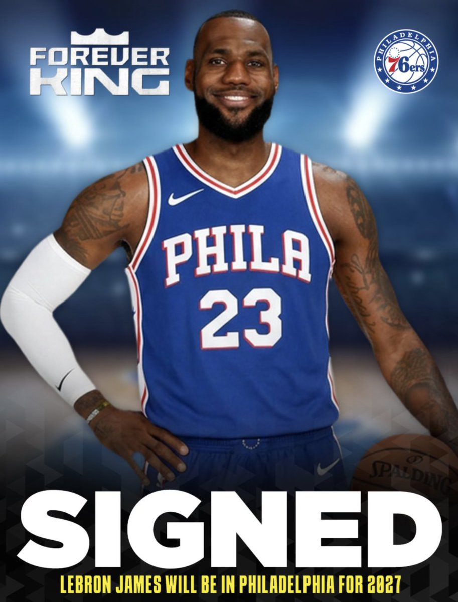 Ballislife's tweet photo. Column (ICYMI): LeBron James is a 76er. Can he win his fifth 💍?

LeBron shocked the world Friday by announcing his decision to sign with the Philadelphia.

Are the 76ers the new favorites to win the East? Do they have what it takes to win it all?

🔗 https://t.co/OM7RteLMSQ https://t.co/lPSkqRsHoN