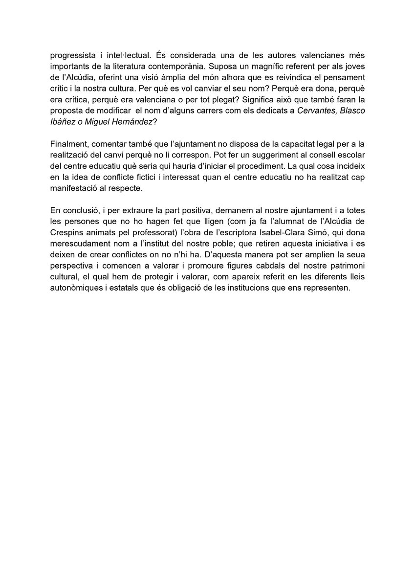 sempresaludable's tweet photo. CARTA OBERTA DE L’ASSOCIACIÓ CULTURAL LA GARROFERA  A F. JAVIER SICLUNA LLETGET, ALCALDE DE L'ALCÚDIA DE CRESPINS https://t.co/yyQ4p8y0CT