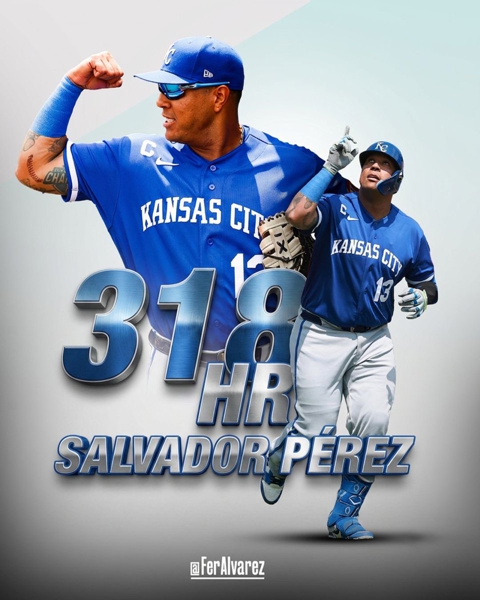 FerAlvarez's tweet photo. Hay historias que solo el béisbol puede escribir. El primer HR de Salvador Pérez fue en Comerica Park, ante Max Scherzer en 2011. Hoy, en el mismo estadio, conectó el número 318 de su carrera para romper el récord histórico de Los Royals. Donde empezó todo… también hizo historia.
