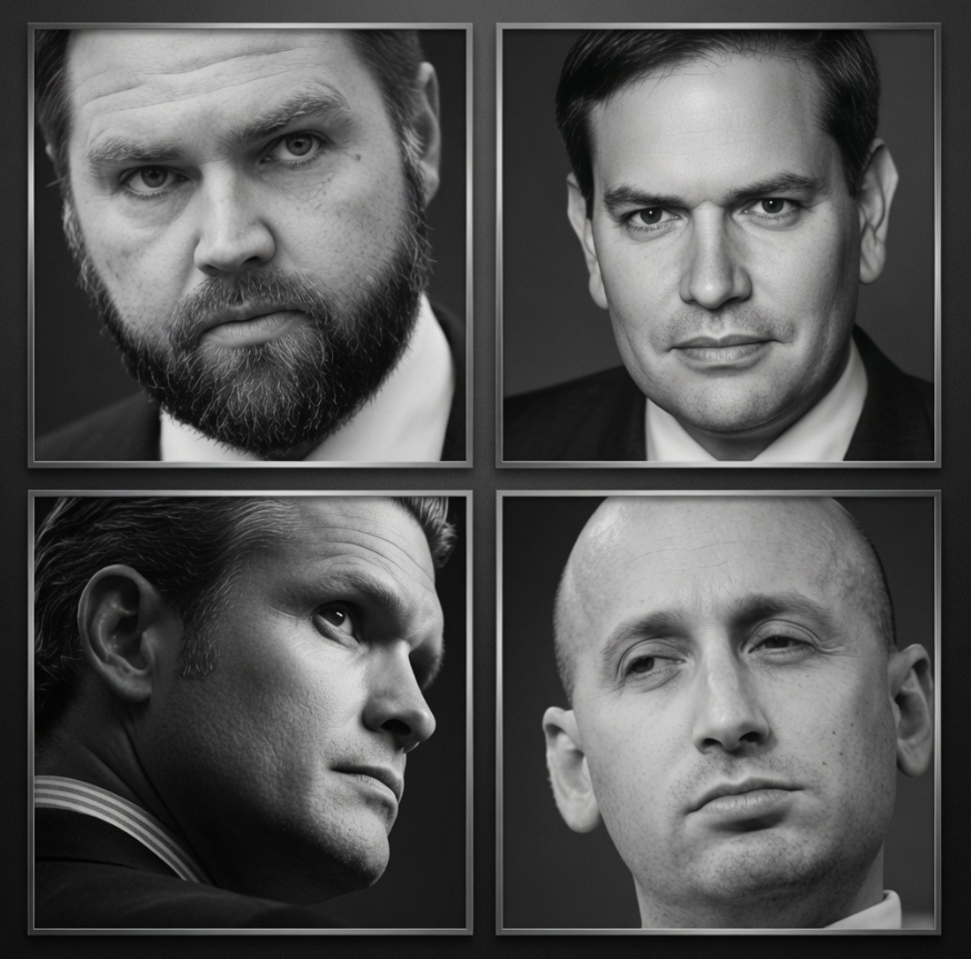 OldeWorldOrder's tweet photo. JD Vance.
Marco Rubio.
Pete Hegseth.
Stephen Miller.

These are the 4 guys we need to rally around. They are the future of the MAGA Movement. https://t.co/8MJ9RfJBIO