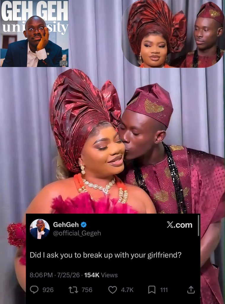 TaveNews's tweet photo. 🚨 BREAKING: Anti-marriage influencer GehGeh causes online frenzy after viral videos emerge allegedly showing him getting married in a private ceremony in Niger State 💍🇳🇬￼

Full details in the comments 👇‼️ https://t.co/PNQS7FL11H