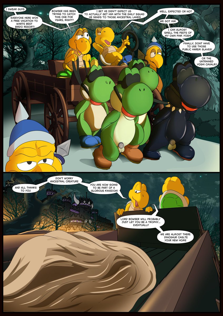 PriceTheCamel's tweet photo. The Yoshi Harem - Page 1

A victorious Koopa army comes back with his most recent capture hide  from any curious eye, Mario is too busy in the space to care about a  random castle of bowser, deep into the Koopa lands nobody care much  about whats going on. https://t.co/UdRXpqfZGj