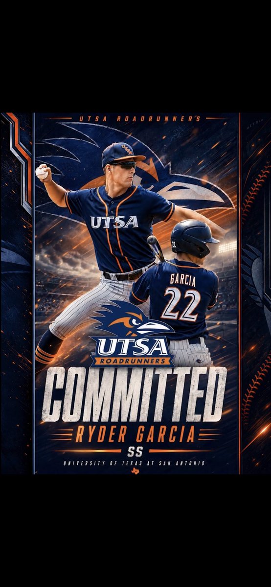 RyderGarcia22's tweet photo. I'm very excited to announce my commitment to UTSA!
The future is bright, and I'm ready for what's next! Birds Up! 🟧🟦 #comitted 

@enos_tony @TheCanesSW @canes_recruits @HaysHawksbsb @DustinLMcComas @UTSABSB https://t.co/Ajlk0vfTD2