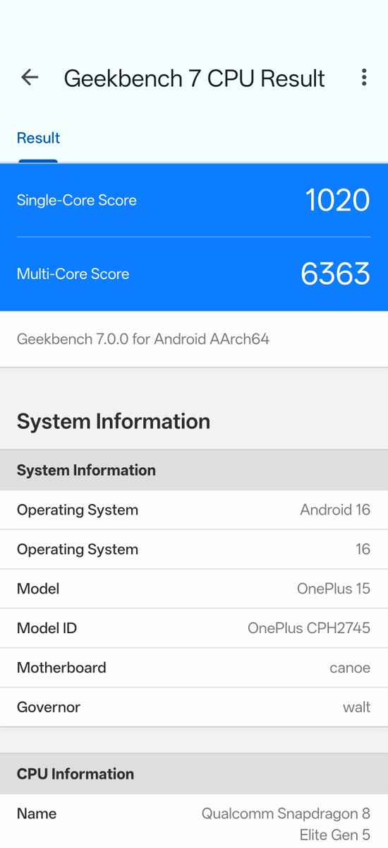 OnePlusClub's tweet photo. OnePlus 15 Geekbench 6 vs Geekbench 7 CPU score https://t.co/iUfb3XgcqN
