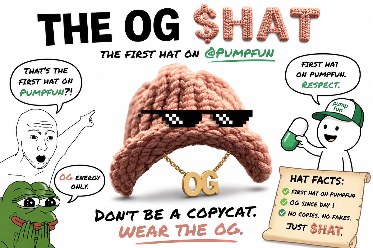 OfficialOGHat's tweet photo. The OG $HAT 

The biggest dog meme $WIF wouldn’t have been possible without the $HAT 

It’s the first $HAT on pumpfun ! https://t.co/0tFYwetapP