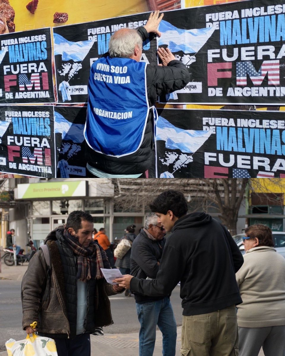 la_campora's tweet photo. Militando en cada rincón de la Patria: Fuera ingleses de Malvinas, fuera FMI de Argentina. https://t.co/vQquJ74TI0