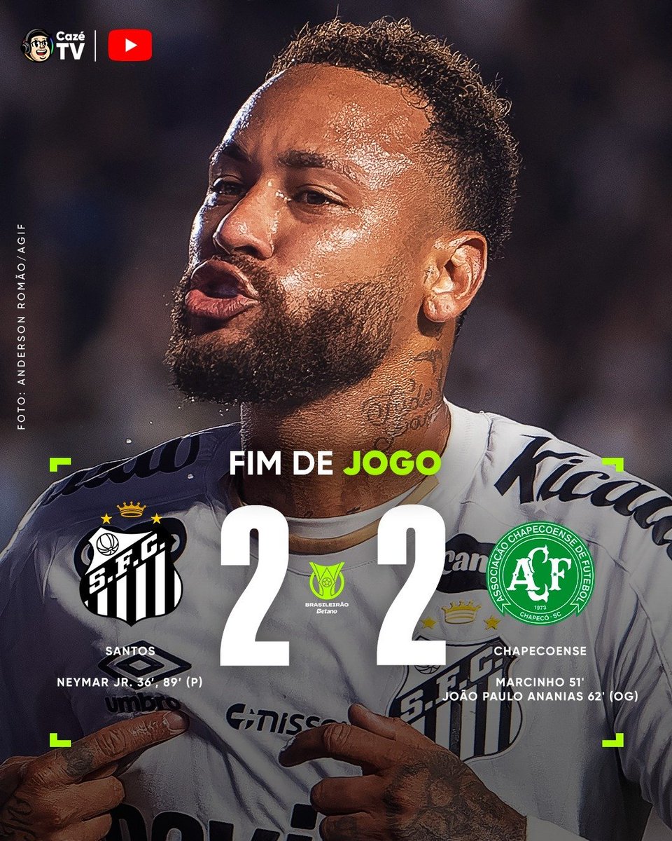 CazeTVOficial's tweet photo. O SANTOS É O NEY! 🐳 A CHAPE CHEGOU A VIRAR, MAS NEYMAR, DE PÊNALTI, DEIXOU TUDO IGUAL! UM PONTO PARA CADA LADO! https://t.co/JwTOtkfSQu