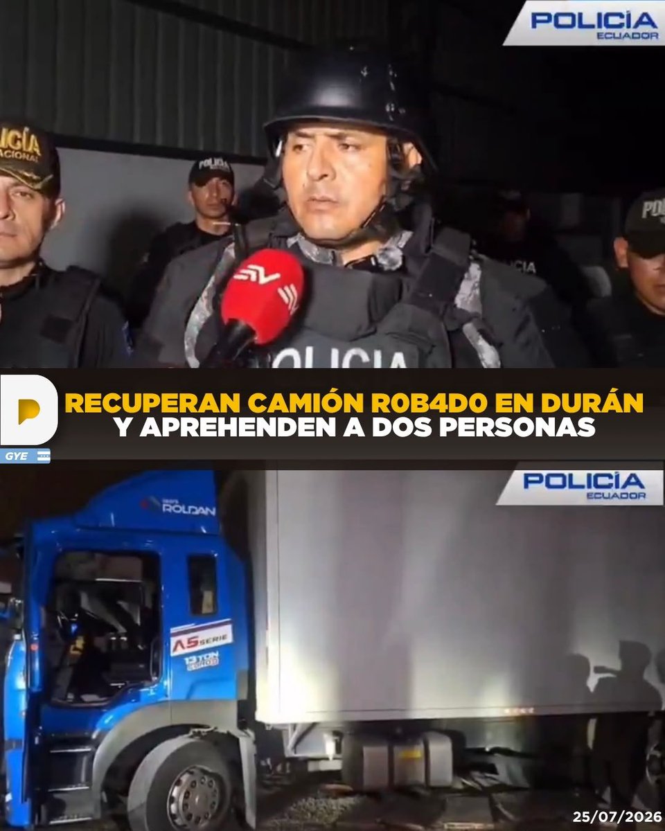 LaPosta_Ecu's tweet photo. Un operativo policial permitió recuperar un camión que había sido reportado como r0b4d0. Durante la intervención en el Distrito Durán, fueron aprehendidas 2 personas vinculadas al hallazgo. https://t.co/bApdo7nDgk