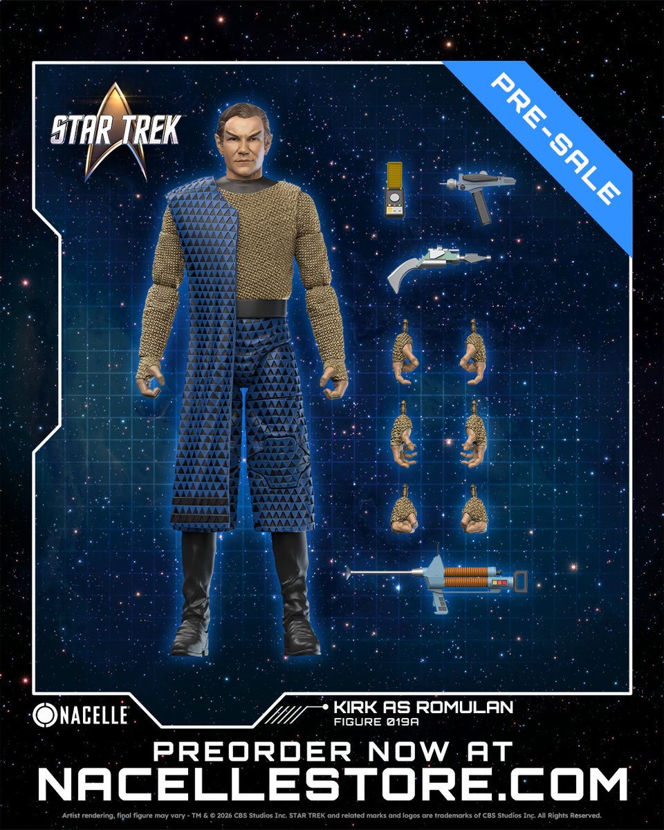 toysthatmadeus's tweet photo. Surprise! We just dropped the pre-sale for figure 19A, Kirk as Romulan, live at San Diego @comic_con! 

Pre-order yours today at https://t.co/K0pILxK0Fh

#startrek #nacellecompany #captainkirk https://t.co/M0uNzfekc2