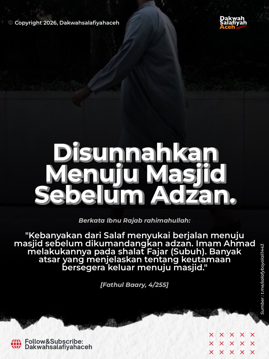 salafiyahaceh's tweet photo. DISUNNAHKAN MENUJU MASJID SEBELUM ADZAN.

#faedah

JOIN &amp; SHARE : 

Telegram : https://t.co/bV00jePDkQ
Instagram : https://t.co/dx9nBhOI82
X : https://t.co/vtcDSdAFGT https://t.co/xooeeKLdb1