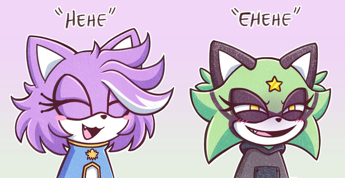Hazelletheowl's tweet photo. Two types of cats 💜💚

Another friendly fire for @WeepingAnemone and @SugaiNikki, hoo 💛

#artfight2026ㅤ #artfightㅤ https://t.co/Ag9OtSqyRD
