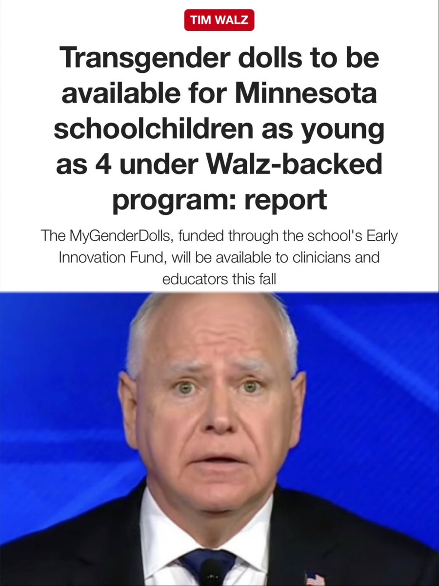liz_churchill10's tweet photo. Governor Tim Walz’s Minnesota: gender-swap dolls for 4-year-olds…and a full pardon for a convicted child sex offender…

It’s beyond scary that this lunatic was running for the Vice-Presidency… https://t.co/GuCdmyoAu2