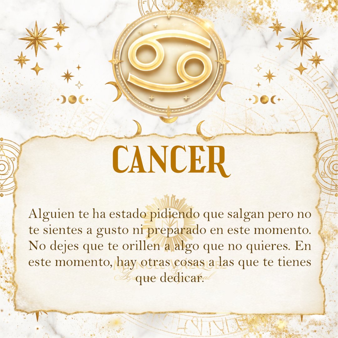 ManuelVazquez's tweet photo. Cáncer
Hoy el universo te pide que escuches tus necesidades antes de acudir a cuidar de los demás, Cáncer. Regálate momentos de pausa para renovar tu energía emocional. Cuando tu interior está en paz, todo tu entorno se alinea en armonía.
#Cancer #HoroscopoCancer #SignoCancer #AmorPropio #PazInterior #Astrologia #SignosDeAgua