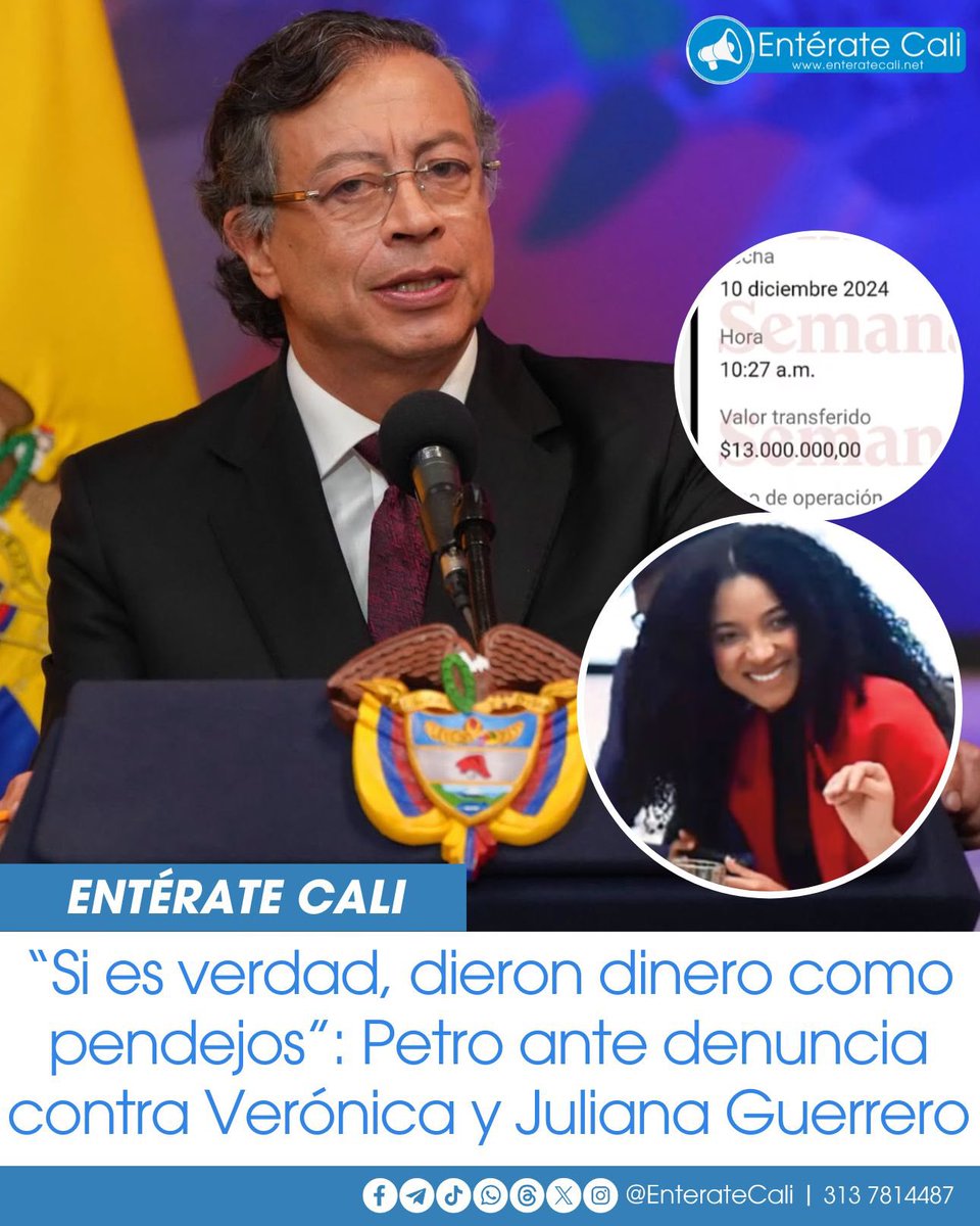 EnterateCali's tweet photo. Ante la investigación publicada por la revista Semana, en la que indica una presunta red de corrupción que ejercía presiones para ejecutar proyectos en diversos ministerios por parte de Verónica y Juliana Guerrero, Petro respondió que los empresarios "hasta abelardistas serán si se investiga un poquito más". 

Al parecer, son tres empresarios que estaban en contacto con las hermanas Guerrero y les dieron hasta 600 millones de pesos para obtener proyectos. 

"Si es verdad, dieron dineros como pendejos, pensando que los ministros o yo mismo actuamos por presiones de mujeres o por codicia", indicó Petro.

Actualmente, Juliana Guerrero enfrenta otro proceso penal por presuntamente haber falsificado su título universitario con tal de acceder a un alto cargo en el Gobierno. En diversas ocasiones, Petro se encargó de defenderla públicamente. 🤔💰⚖️