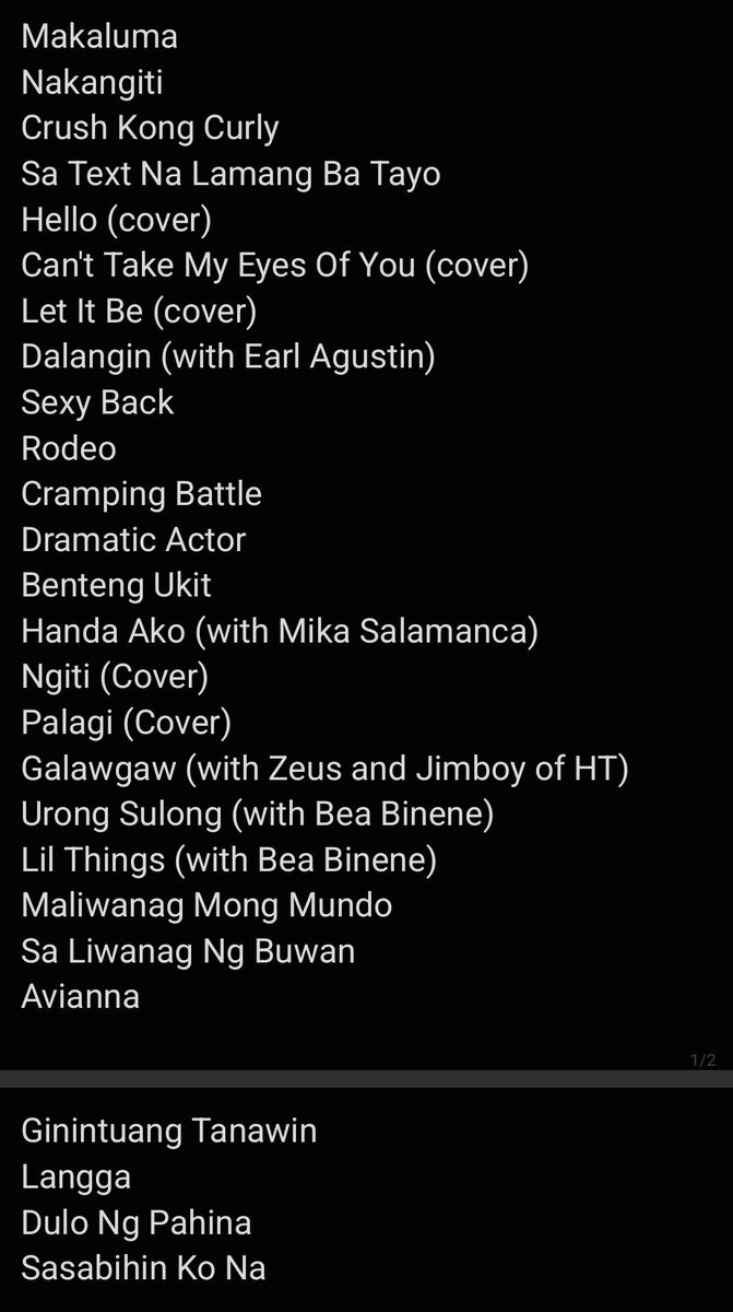 woodzunshine's tweet photo. WRTEN BY WILBERT ROSS DAY 1 SET LIST 

Makaluma
Nakangiti 
Crush Kong Curly 
Sa Text Na Lamang Ba Tayo
Hello (cover)
Can't Take My Eyes Of You (cover)
Let It Be (cover)
Dalangin (with Earl Agustin)
Sexy Back 
Rodeo
Cramping Battle
Dramatic Actor 
Benteng Ukit

++

#WilbertRoss https://t.co/X6lb9SbS5H