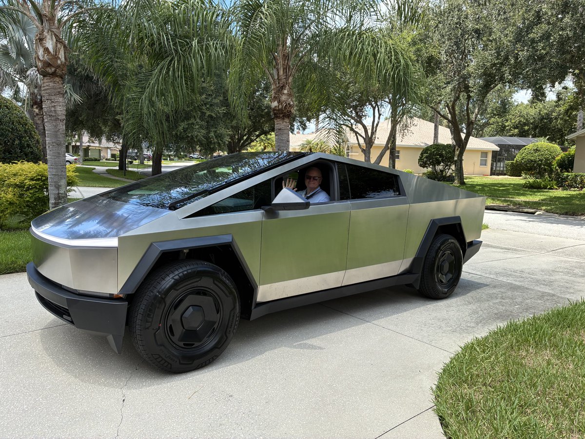 batillipes_m's tweet photo. I picked up my new $59K standard AWD Cybertruck this morning. I ordered it Feb 22. The delivery staff in Tampa said it is the first $59K model he has seen in Tampa. Having a 2019 HW3 Model 3 for the past 7 years, the Cybertruck was quite an upgrade and the current FSD is light-years ahead of the 12.6.4 I had on the model 3 which was essentially unusable. Still unhappy Tesla would not transfer the FSD since it ran so poorly on the model 3, I didn't use it much.
