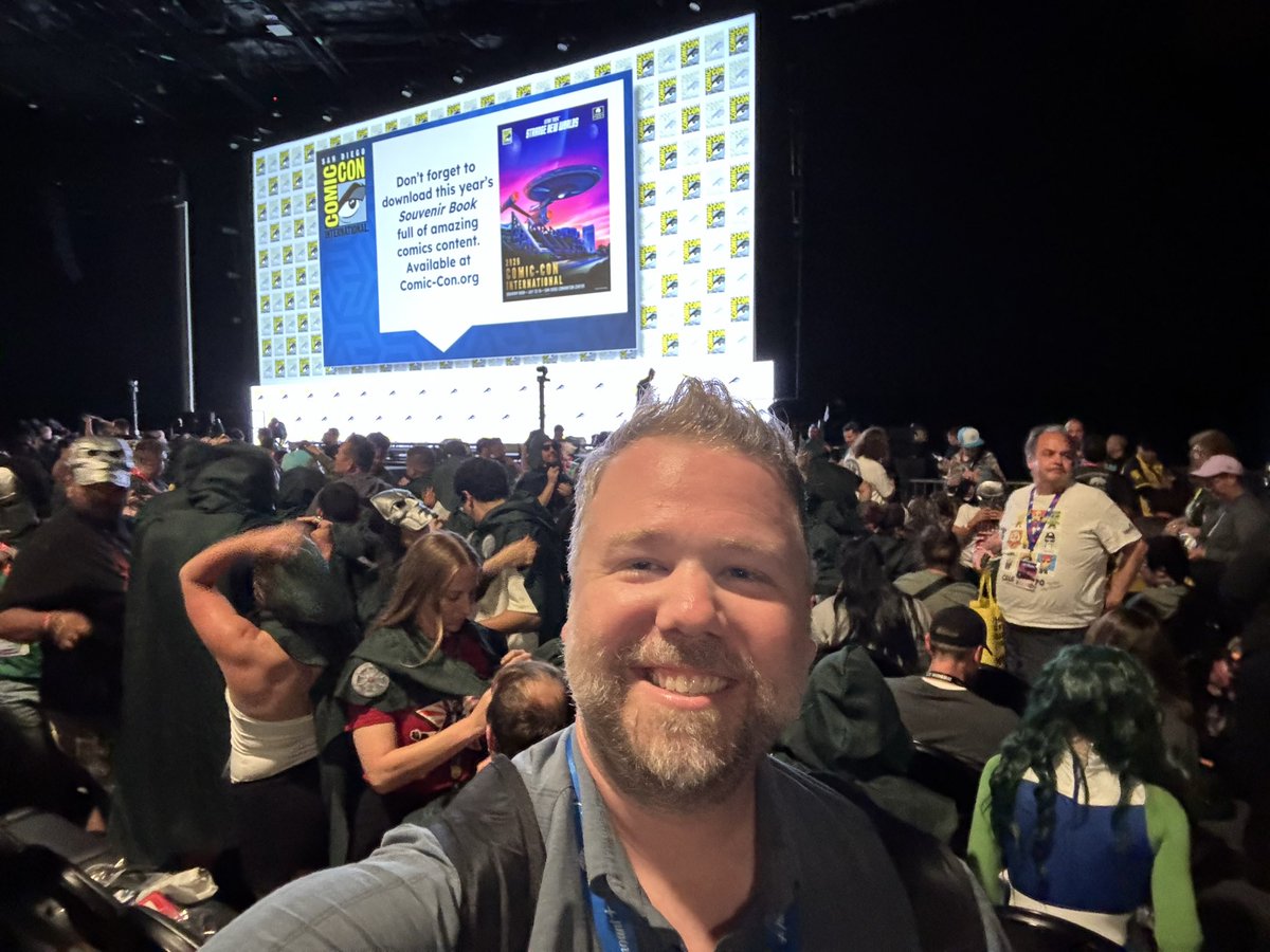 eavoss's tweet photo. Seated for Marvel’s Hall H panel. The energy in here is crazy! https://t.co/4qSRaqdCR2