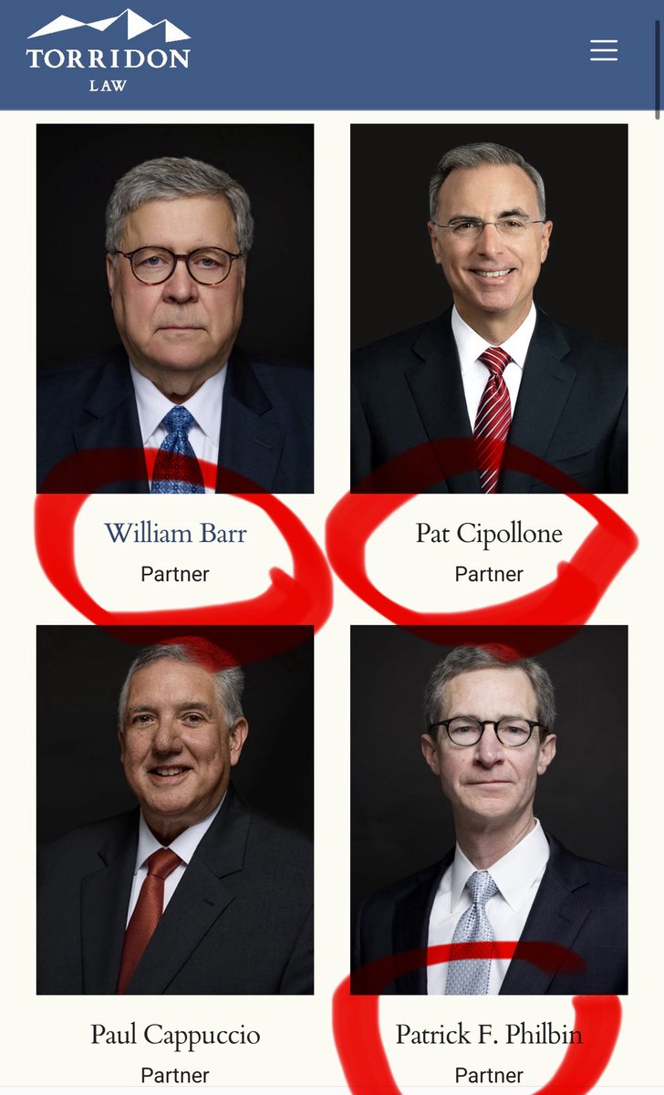 Joeoltmann's tweet photo. Wow… the cartel called them all back to the organized crime home base it appears. Bill Barr, Mike Pompeo, and who could forget the former AG of Virginia Jason Miyares who personally stood in the way of the investigation of obvious massive election fraud… Pat Cippolone, White House counsel to President Trump who stood in the way of the 2020 election investigation… and Patrick Philbin, an assistant under Cippolone, in the 1st Trump administration… they all end up together, tied as “partners”. More like made men, purveyors of treason; traitors and betrayers of the American people. People they consider the “haves” as they consider the people the “have nots” or more appropriately, slaves. 

Do you wonder why an Epstein can exist and thrive raping children in broad daylight? Do you wonder how a Virginia Guffrey can be raped over and over again, left to fight alone for justice only to give in to the demons of hopelessness and take her own life. These less than men… yet above the law, protected by judicial henchmen devils… that is how. 

They mock the power we have because as “the people” we are yet to understand that power. We after all ended slavery, for a time. We ended segregation. We ended wars, fought for the weak and vulnerable and we many times stopped tyranny from finality. 

Yet as an example of the cons they run they bring up the misdeeds of our ancestors like a scornful ex wife brings up the real and sometimes made up victimization. They want us to pay for it, not because it is legitimate but because the stupid and talentless will see it as legitimate.  Pandemonium and chaos while they mock, laugh at and stuff their faces as we fight over their created nonsense. There is opportunity in chaos, but not for the people… only for the criminal cartels, the self determined “haves”. 

Organized crime. That is what our country has become. A mockery of our nation’s ethos. A mockery of all that God blessed us with and for. I will not play their game. I will not bow down to this evil. And neither should you. 

@realDonaldTrump I don’t know who took your destiny from you. I do not know who took you off the path you were determined to walk and even promised, but it must stop. You cannot negotiate with evil. No matter the promise, evil waits, evil plans. Evil lies. Evil consumes. Evil does not stop, nor can you make a pact with evil because will never ever keep their word. Lies only get bigger, the gap between what is and what should have been, bigger and more obvious. 

You were not the only one Mr President. You cannot protect what is sacred to you, if you do not destroy that which has degraded and destroyed what is sacred to the people. I think you know this. It’s been said “just wait, Q predicts it” “it’s 5D chess” “at the last minute Trump will save the nation.” 

I think it’s time you come through the front door. Wreck it Ralph and do what only you can do. Finish it. No one is making it out of this life alive… and you are a fool if you don’t think this is God’s final test for you. Or let these disloyal cartel made men make a fool out of you and take from you what was never theirs to take. And no… it’s not complicated. Arrest them all, fire who you want and turn chaos into your advantage. Then watch as the good people help you finish the job. 

At least consider it. Pray about it.