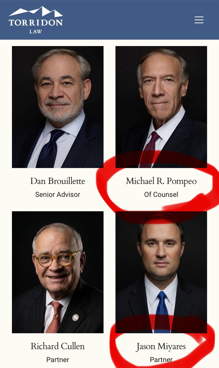 Joeoltmann's tweet photo. Wow… the cartel called them all back to the organized crime home base it appears. Bill Barr, Mike Pompeo, and who could forget the former AG of Virginia Jason Miyares who personally stood in the way of the investigation of obvious massive election fraud… Pat Cippolone, White House counsel to President Trump who stood in the way of the 2020 election investigation… and Patrick Philbin, an assistant under Cippolone, in the 1st Trump administration… they all end up together, tied as “partners”. More like made men, purveyors of treason; traitors and betrayers of the American people. People they consider the “haves” as they consider the people the “have nots” or more appropriately, slaves. 

Do you wonder why an Epstein can exist and thrive raping children in broad daylight? Do you wonder how a Virginia Guffrey can be raped over and over again, left to fight alone for justice only to give in to the demons of hopelessness and take her own life. These less than men… yet above the law, protected by judicial henchmen devils… that is how. 

They mock the power we have because as “the people” we are yet to understand that power. We after all ended slavery, for a time. We ended segregation. We ended wars, fought for the weak and vulnerable and we many times stopped tyranny from finality. 

Yet as an example of the cons they run they bring up the misdeeds of our ancestors like a scornful ex wife brings up the real and sometimes made up victimization. They want us to pay for it, not because it is legitimate but because the stupid and talentless will see it as legitimate.  Pandemonium and chaos while they mock, laugh at and stuff their faces as we fight over their created nonsense. There is opportunity in chaos, but not for the people… only for the criminal cartels, the self determined “haves”. 

Organized crime. That is what our country has become. A mockery of our nation’s ethos. A mockery of all that God blessed us with and for. I will not play their game. I will not bow down to this evil. And neither should you. 

@realDonaldTrump I don’t know who took your destiny from you. I do not know who took you off the path you were determined to walk and even promised, but it must stop. You cannot negotiate with evil. No matter the promise, evil waits, evil plans. Evil lies. Evil consumes. Evil does not stop, nor can you make a pact with evil because will never ever keep their word. Lies only get bigger, the gap between what is and what should have been, bigger and more obvious. 

You were not the only one Mr President. You cannot protect what is sacred to you, if you do not destroy that which has degraded and destroyed what is sacred to the people. I think you know this. It’s been said “just wait, Q predicts it” “it’s 5D chess” “at the last minute Trump will save the nation.” 

I think it’s time you come through the front door. Wreck it Ralph and do what only you can do. Finish it. No one is making it out of this life alive… and you are a fool if you don’t think this is God’s final test for you. Or let these disloyal cartel made men make a fool out of you and take from you what was never theirs to take. And no… it’s not complicated. Arrest them all, fire who you want and turn chaos into your advantage. Then watch as the good people help you finish the job. 

At least consider it. Pray about it.