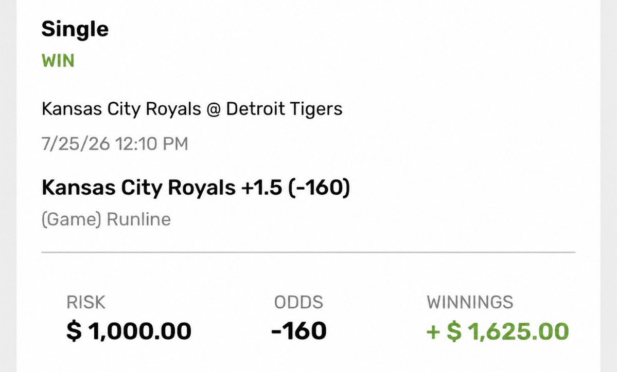 YNT_PICKS's tweet photo. VIP WITH A BANGER 🚨

Kansas City Royals +1.5 (-160) ✅

JOIN FOR ONLY $5 ⬇️ @Winible 

https://t.co/f5DXsj4yOl https://t.co/RoKUluSUV1