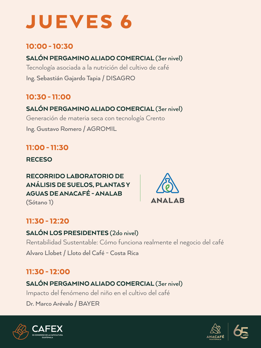 CafedeGuatemala's tweet photo. 📣 CAFEX 2026 | ¡Descubra todo lo que le espera en el 35 Congreso de la Caficultura! ☕

El Programa Oficial de Actividades ya está disponible. 

📅 6 y 7 de agosto
📍 Edificio Anacafé, zona 14

#CAFEX2026 #Anacafé #CongresoDeLaCaficultura #CaféDeGuatemala https://t.co/8ajqs1BS1W