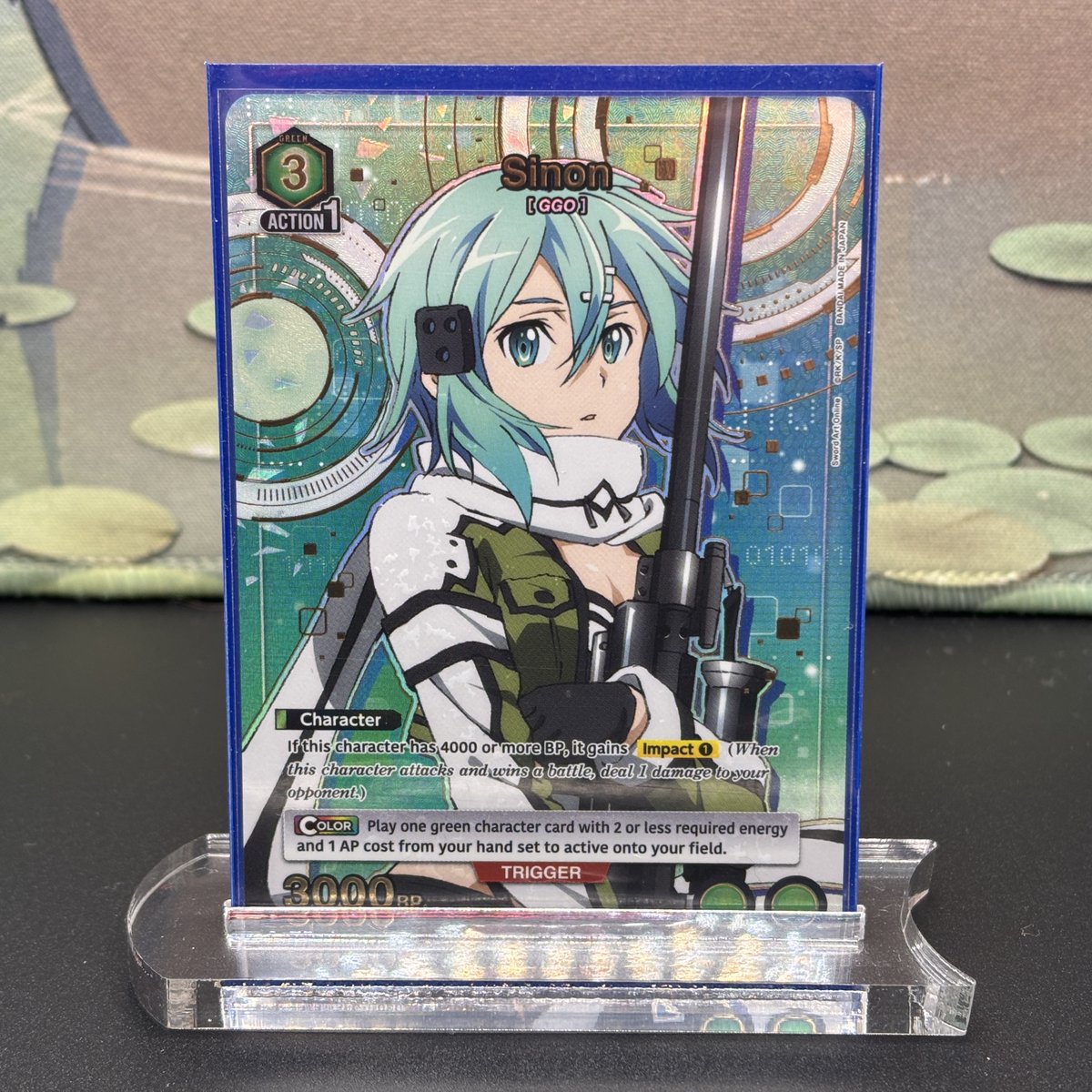 CGNomadAlt's tweet photo. Sinon has always had some amazing card art, but this Union Arena card absolutely nails her design. 

The teal holographic background perfectly matches her color palette, making this one of my favorite Sword Art Online cards. 💙🎯

#UnionArena #SwordArtOnline #Sinon https://t.co/yNV1ghuy4h