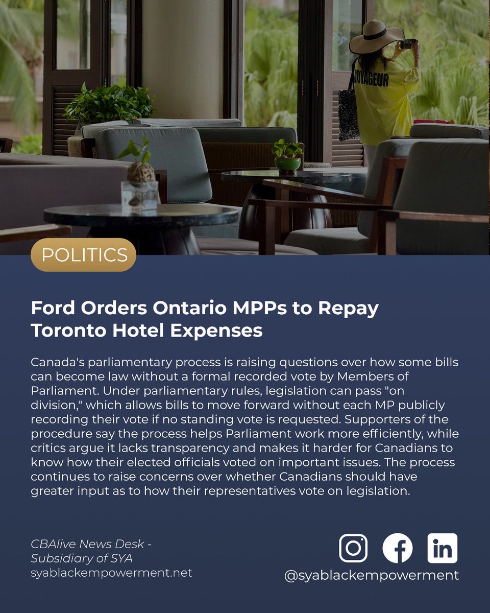 CbaliveRadio's tweet photo. 🏛️ Ontario Politics Update
Premier Doug Ford says Toronto-area Progressive Conservative MPPs will be required to repay hotel expenses after expense claims came under scrutiny. Ford called the situation “totally unacceptable.”

📌 Source: The Canadian Press

#OntarioPolitics https://t.co/D0rB0sUHi7
