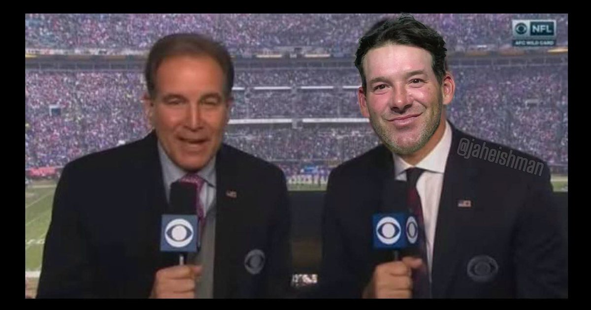 CheezeTalk_Pod's tweet photo. Jim Nantz: "Tony, keys to the game?" 

Romo: "I'm not legally allowed to have those right now, Jim." https://t.co/aHpBLH2hbL