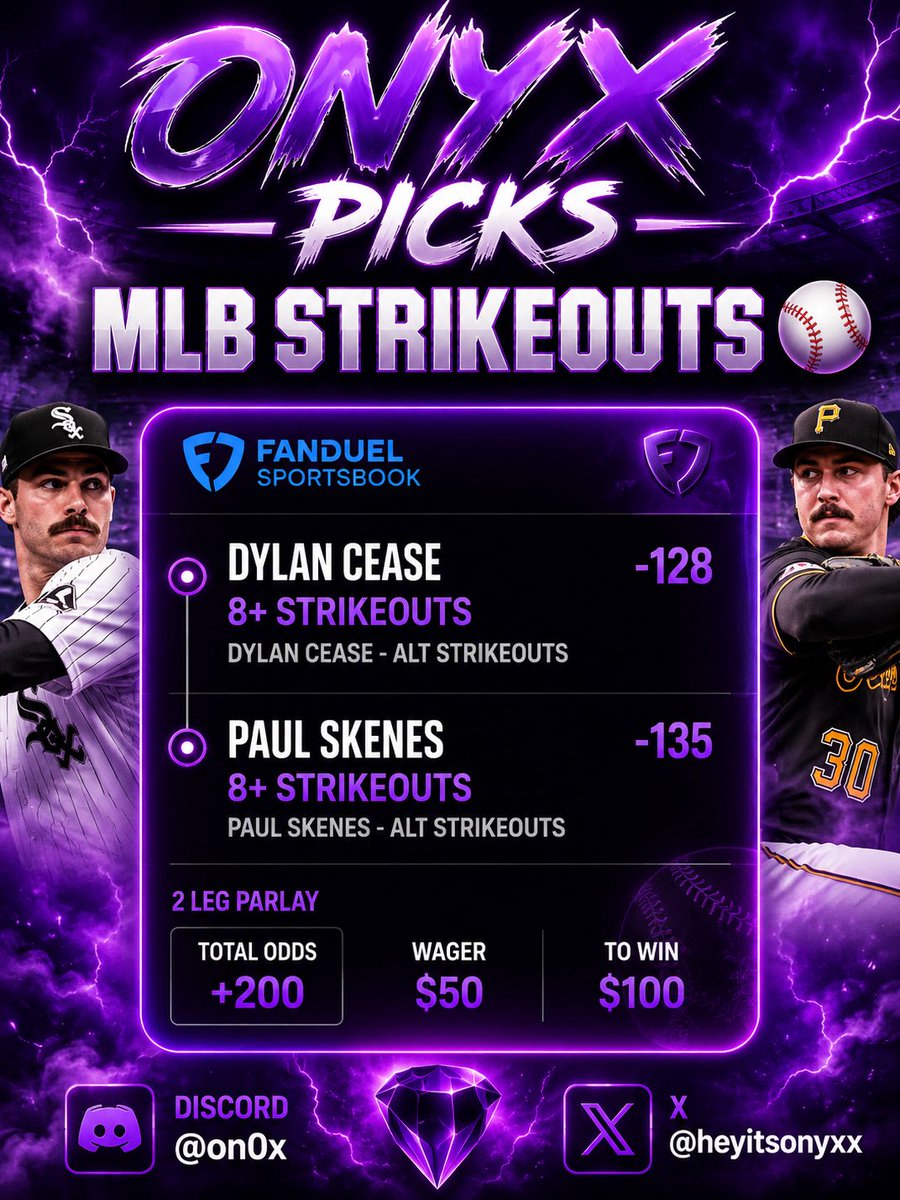 HeyItsOnyxx's tweet photo. MLB PICKS 💰💰💰

BANGGGGGG POSTED THIS IN THE DISCORD FOR FREE💰✅💎

LINK IN BIO 

20+ likes and we drop on X tmr as well 

#mlb #strikeouts #sports #prizepicks #fanduel https://t.co/Bq9cfYv7oF
