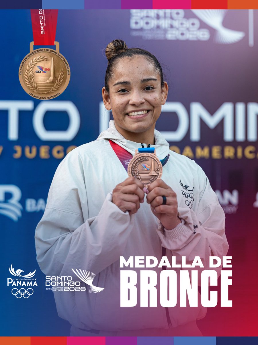 COlimpicoPanama's tweet photo. ¡KRISTINE EN EL PODIO DE SANTO DOMINGO 2026🤩! 

Kristine Jiménez, medalla de bronce🥉 en judo (-57kg) de los XXV Juegos Centroamericanos y del Caribe Santo Domingo 2026. 🥋

¡Una nueva presea regional para nuestra dos veces Olímpica💪🏼! ¡Felicitaciones🎉! https://t.co/bckRpiVNzv