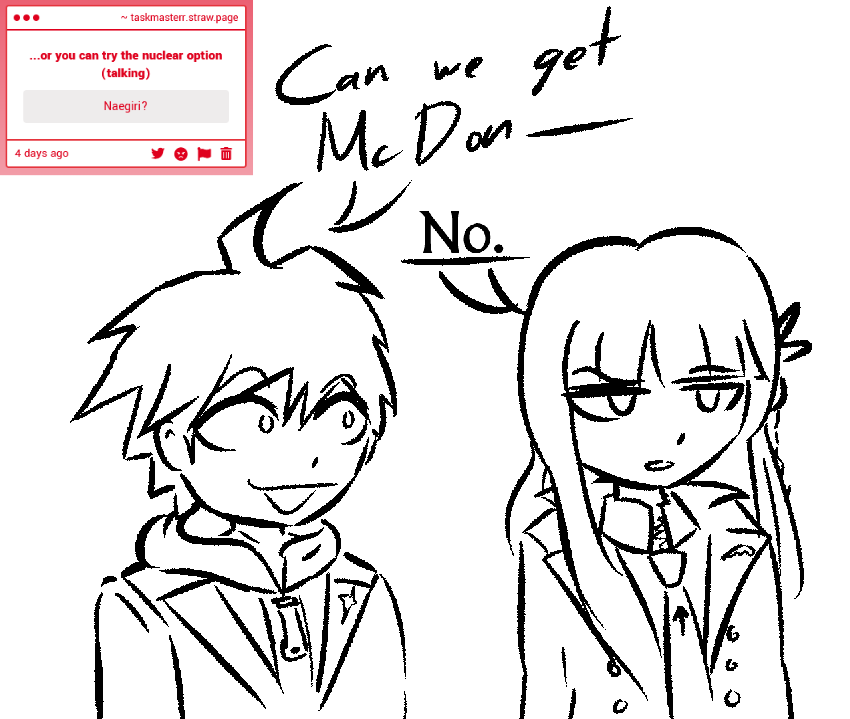 taskmaster_art's tweet photo. strawpage request 😇

i draw one nearly every week, here's one from a while back

#danganronpa #drtwt https://t.co/OBvCNgFnef