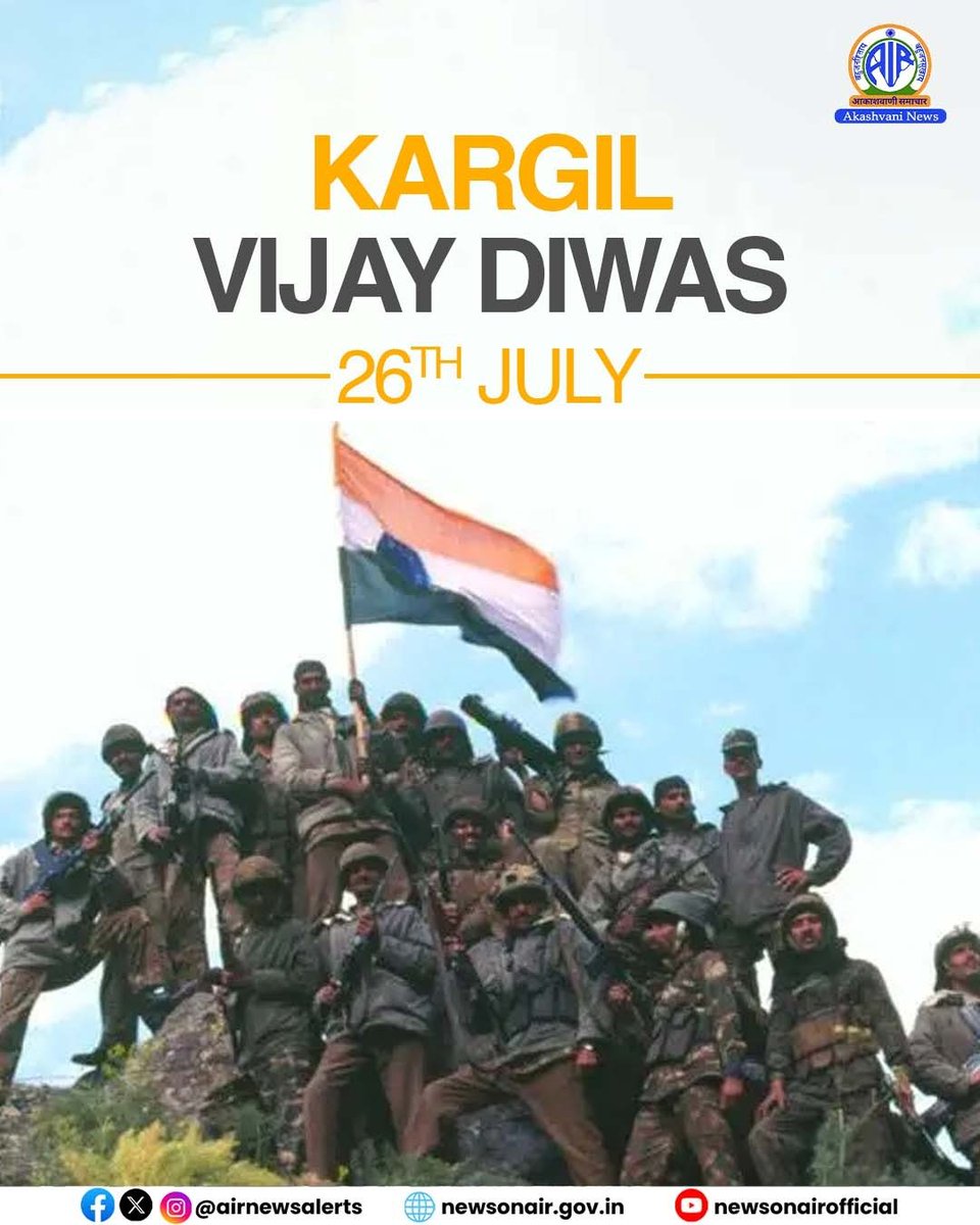airnewsalerts's tweet photo. #KargilVijayDiwas is being observed today across the country to honour the bravery of Indian soldiers who sacrificed their lives during the Kargil War of 1999. 

The day marks the anniversary of India's victory over Pakistan in the conflict and the successful conclusion of #OperationVijay. #OperationVijay #OperationTalwar #OperationSafedSagar