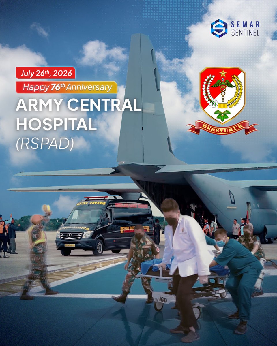 SemarSentinel's tweet photo. Marking the anniversary of the Army Central Hospital (RSPAD). Dedicated to advancing military healthcare through professionalism, compassion, and excellence in service.
#SemarSentinel #RSPAD #TNIAD https://t.co/kX5RMfac1N